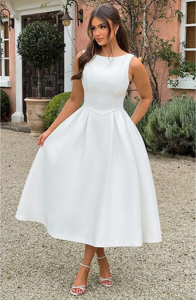 Boat Neck for White Graduation Dress