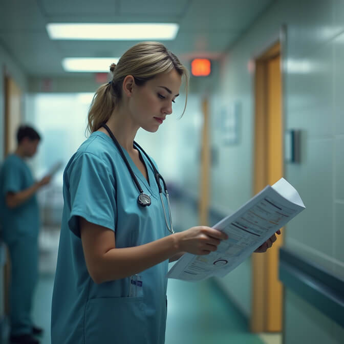 portrait showing nurse in the middle of work