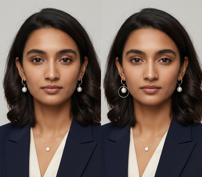 AI headshot showing mismatched earrings or jewelry