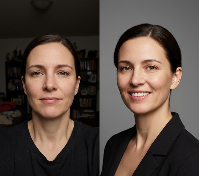 AI-generated headshot with natural jawline definition and confident expression
