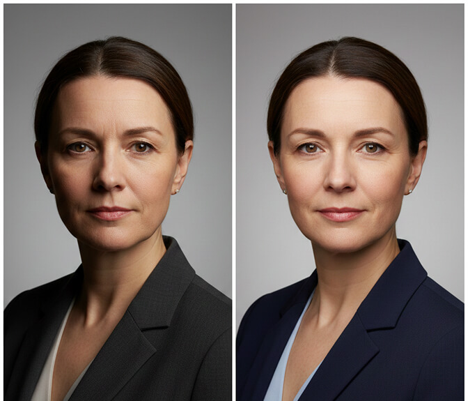 AI generated headshot with natural soft lighting showing realistic results for mature professional