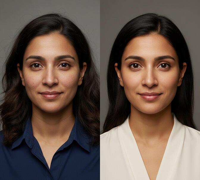 AI headshot with unnaturally smooth perfect skin