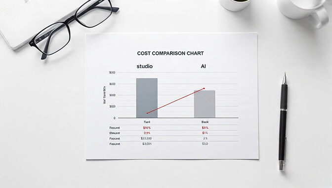 Cost comparison chart showing AI headshots versus studio photography pricing