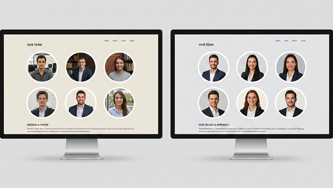 B2B about us page trust audit with professional team headshots
