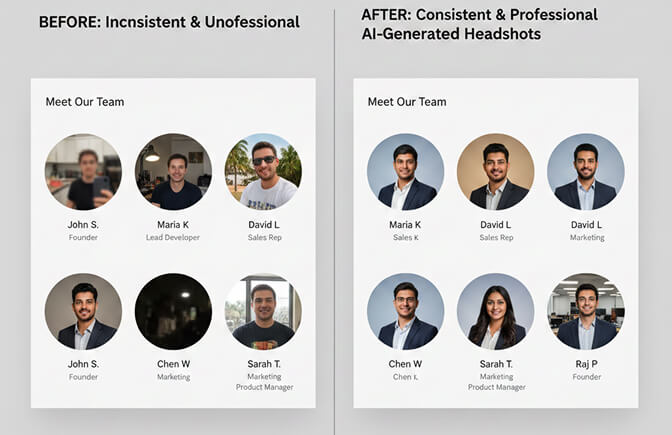 quick team headshot update for B2B about us page