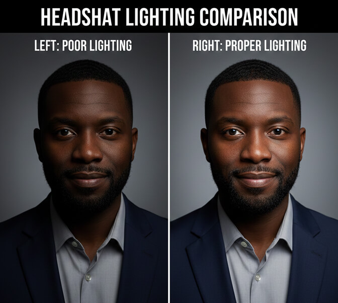 Professional headshot example showing proper lighting for Black men
