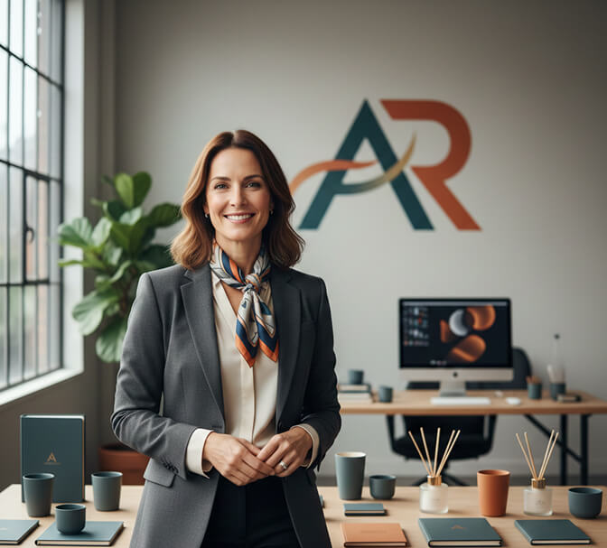 brand-forward corporate headshot with brand elements