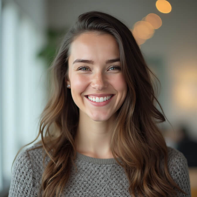 professional headshot on a corporate lobby background