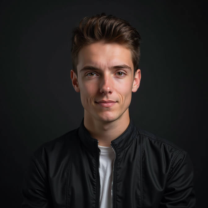professional headshot in a dark gradient studio background