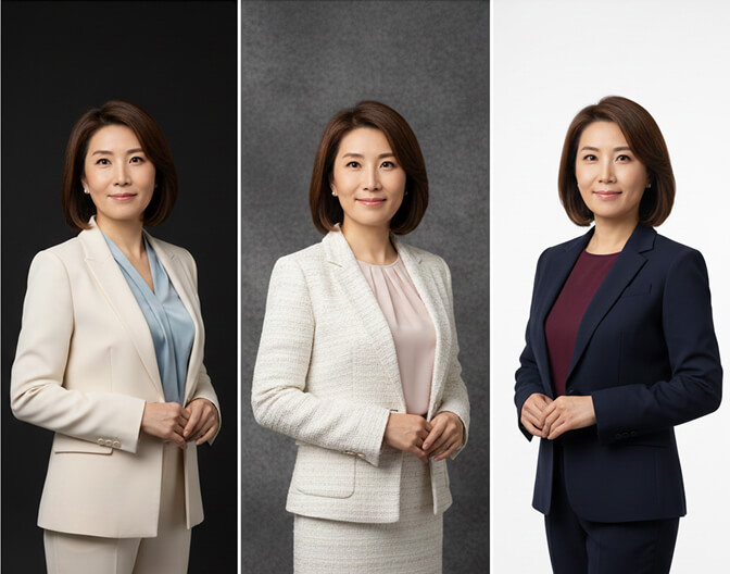 Comparison of professional headshots with different backgrounds showing black, gray, and white backdrop options