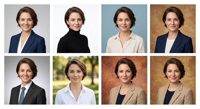 Side by side comparison of AI generated headshots versus studio photographer headshots showing comparable quality in 2026