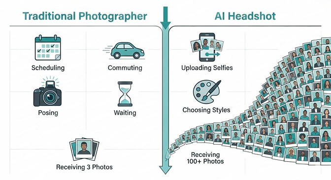 Infographic showing how professional headshots are used across multiple platforms in 2026 including LinkedIn Slack Zoom and company websites