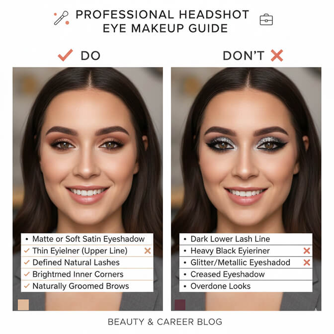 Eye makeup do's and don'ts comparison for professional headshot photography