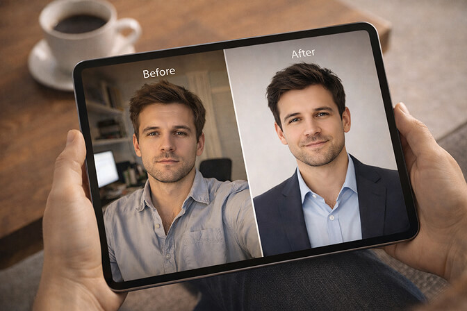 Before and After of a Google Profile Headshot Update