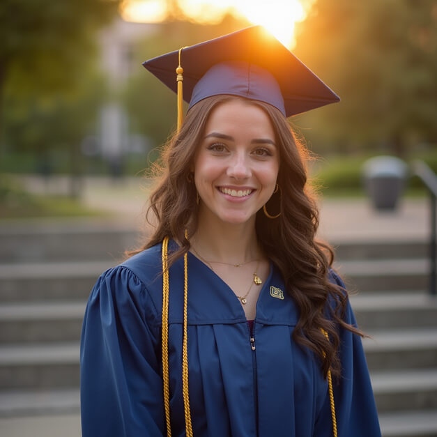 graduation headshot of a woman in a classic standing pose