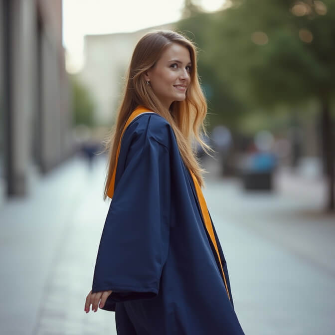 graduation headshot of a woman in walking pose
