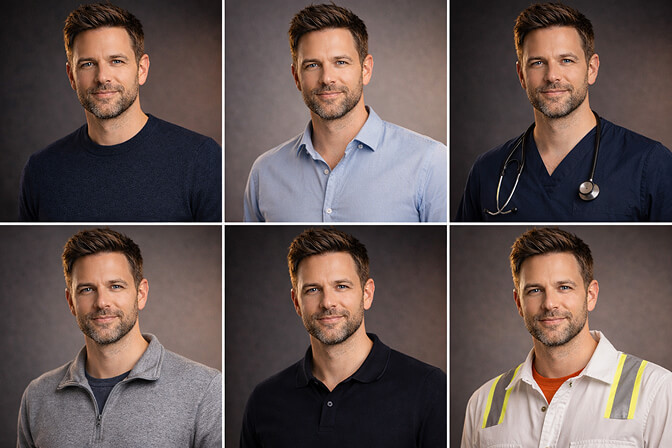 Twelve professional headshot outfit ideas organized by industry