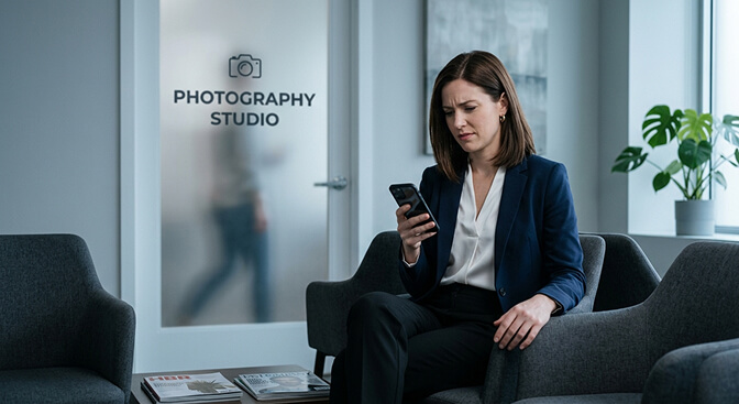 The hidden cost of studio headshots showing limited output high per photo cost and pressure of a one shot performance