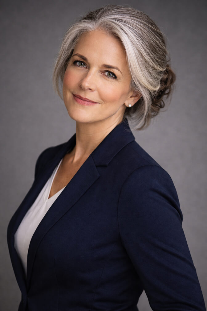 Woman demonstrating the slight body angle pose for a flattering headshot