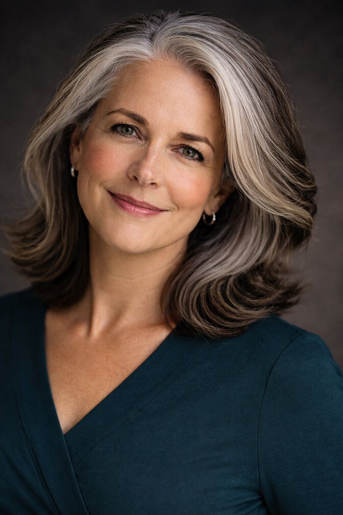 Woman over 50 with a focused confidence expression in a professional headshot
