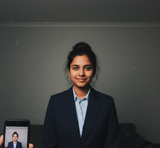 Person scrolling through phone photo library looking for a usable professional headshot