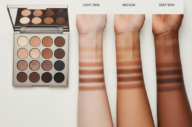 Eyeshadow palette showing neutral colors ideal for professional headshot makeup