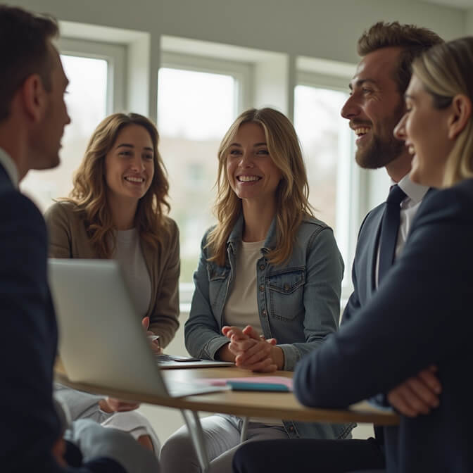 natural interaction pose for a business team photo