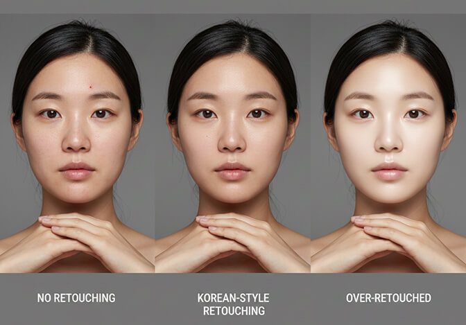 Korean headshot showing natural subtle retouching