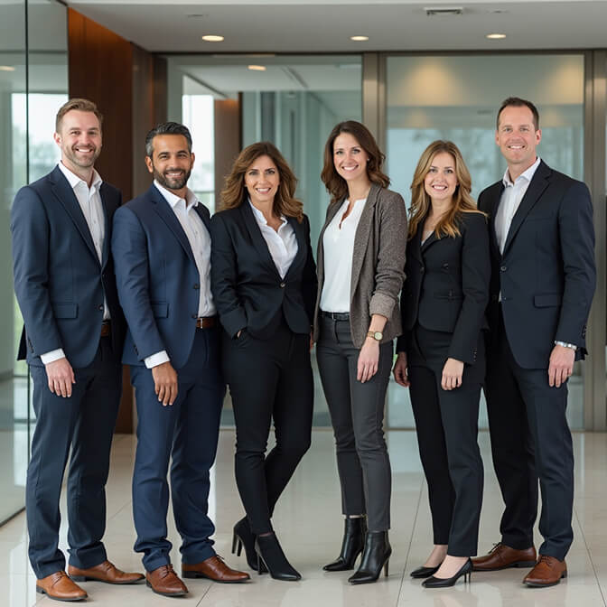 classic line up pose for a business team photo
