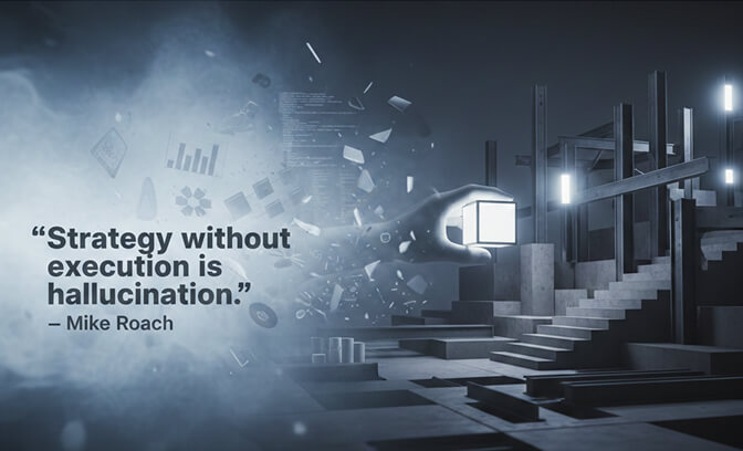 Professional LinkedIn banner with strategy quote