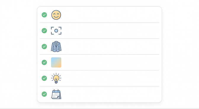 LinkedIn headshot checklist covering expression framing clothing background lighting and recency for 2026
