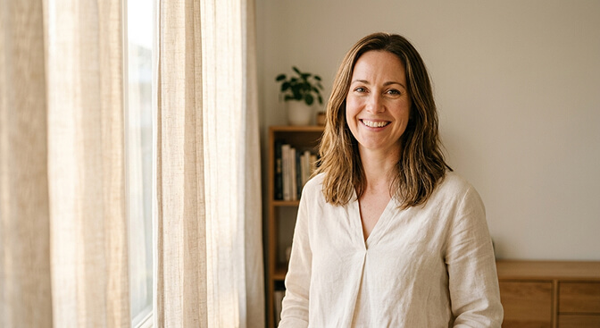 Natural light headshot style using soft window light for a warm authentic and effortlessly professional look