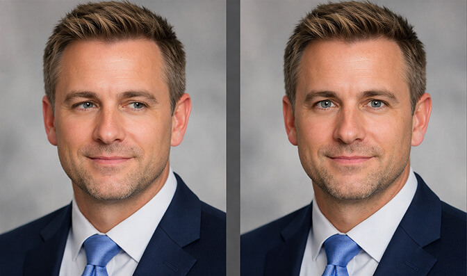 Example of AI headshot with off or asymmetrical eyes to avoid