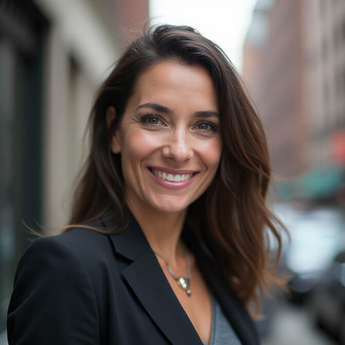 professional headshot on a outdoor urban background