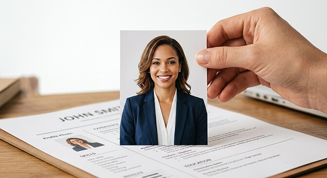 Summary decision guide for whether to include a photo on your resume based on country industry and role type