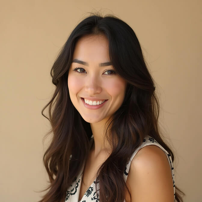 professional headshot on a soft beige background
