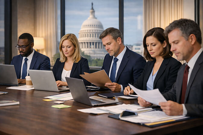 DC professionals in a team meeting discussing business strategy