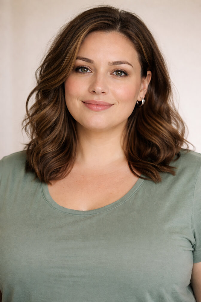 Turtle move headshot technique demonstration for plus size professionals