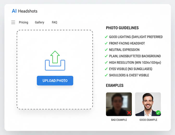 Uploading selfie photos to an AI headshot generator