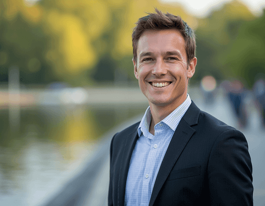 AI-generated outdoor headshot for business professionals