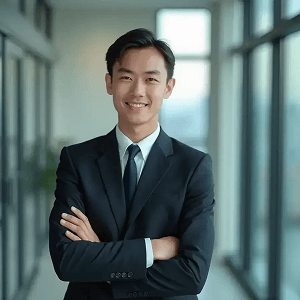 AI generated headshot of an executive with big windows background