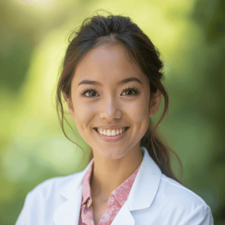 AI generated eras headshot of a female in blur greenery environment