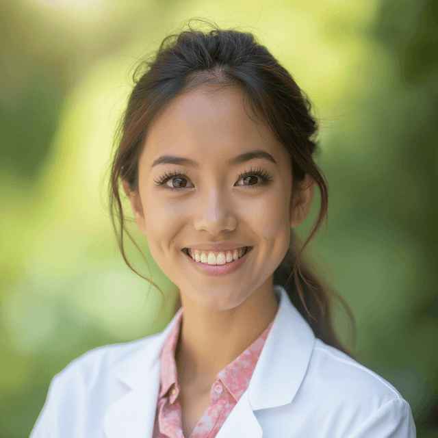 AI generated eras headshot of a female in blur greenery environment