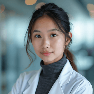 AI generated eras headshot of a female in blurred medical office setting 