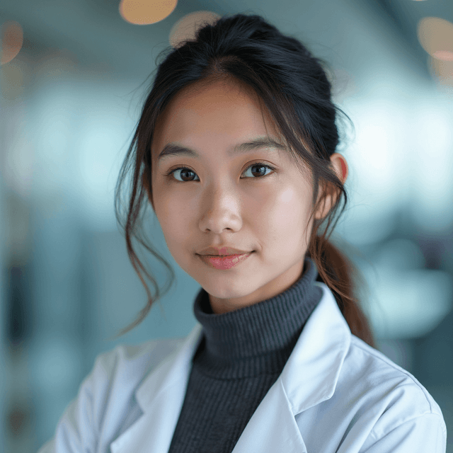 AI generated eras headshot of a female in blurred medical office setting 