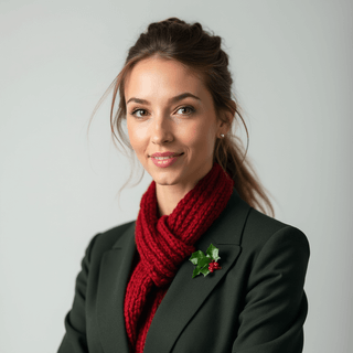 AI generated christmas office headshot of a woman with plain background