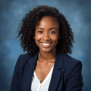 AI-generated yearbook headshot of a female with curly black hair