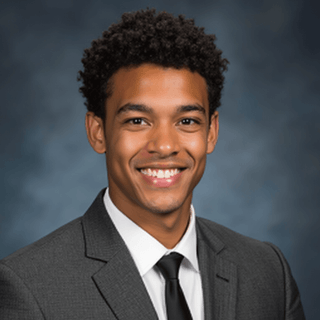AI-generated yearbook headshot of a young man with curly black hair