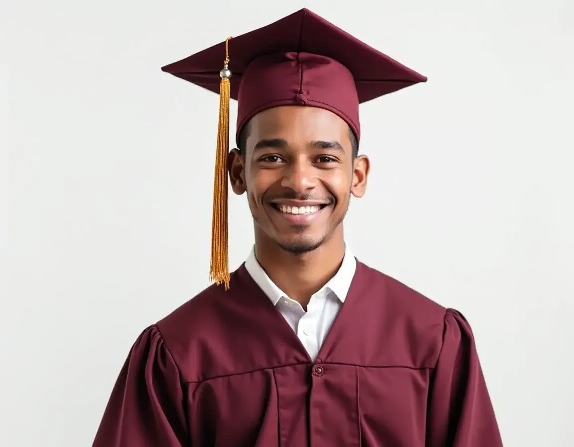 Graduation headshot of a man with plain background