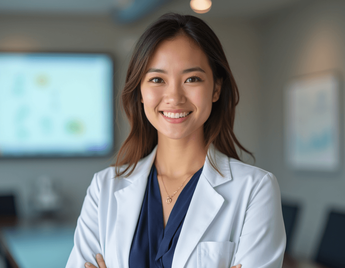 AI-generated healthcare headshot portraying a compassionate and professional look